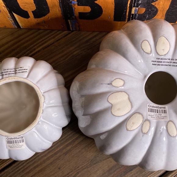 Crate&Barrel White Hand Glazed Ceramic Pumpkins - Set of Two - Medium and Small - Picture 11 of 16